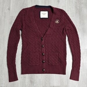 Vintage Y2K Abercrombie & Fitch Burgundy Cable Knit Cardigan Size Large